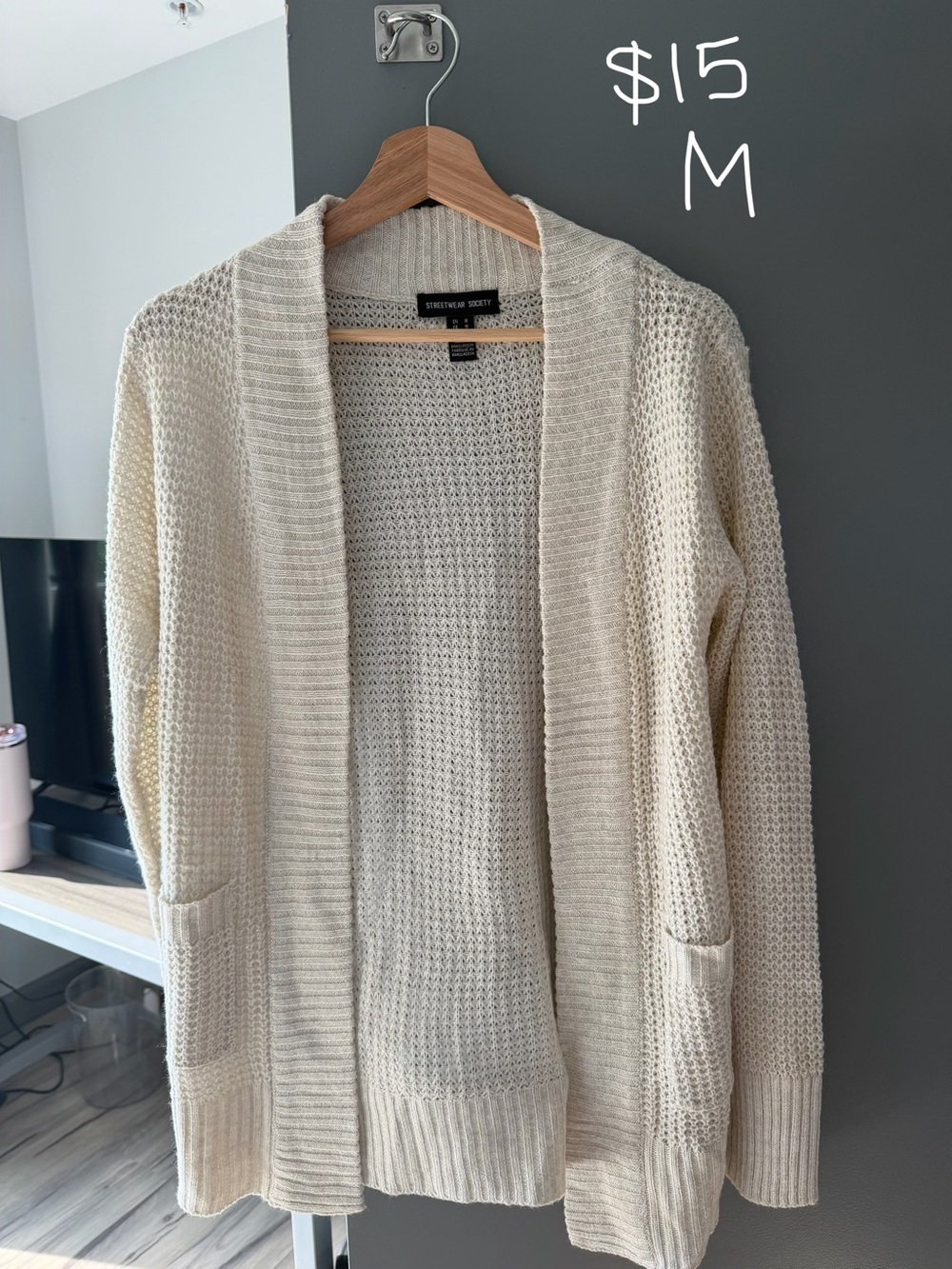 Frenchi Cream Open-Front Knit Cardigan